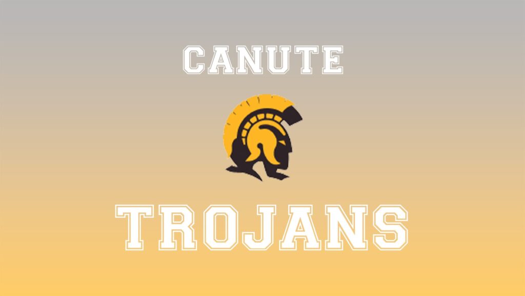 Canute Trojans helmet logo centered with CANUTE above and TROJANS below on a gold-to-tan gradient background.
